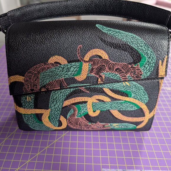 Min & Mon Handbags - Anastasio Mini Crossbody Handbag Black Leather - Tiger and Snake Print
